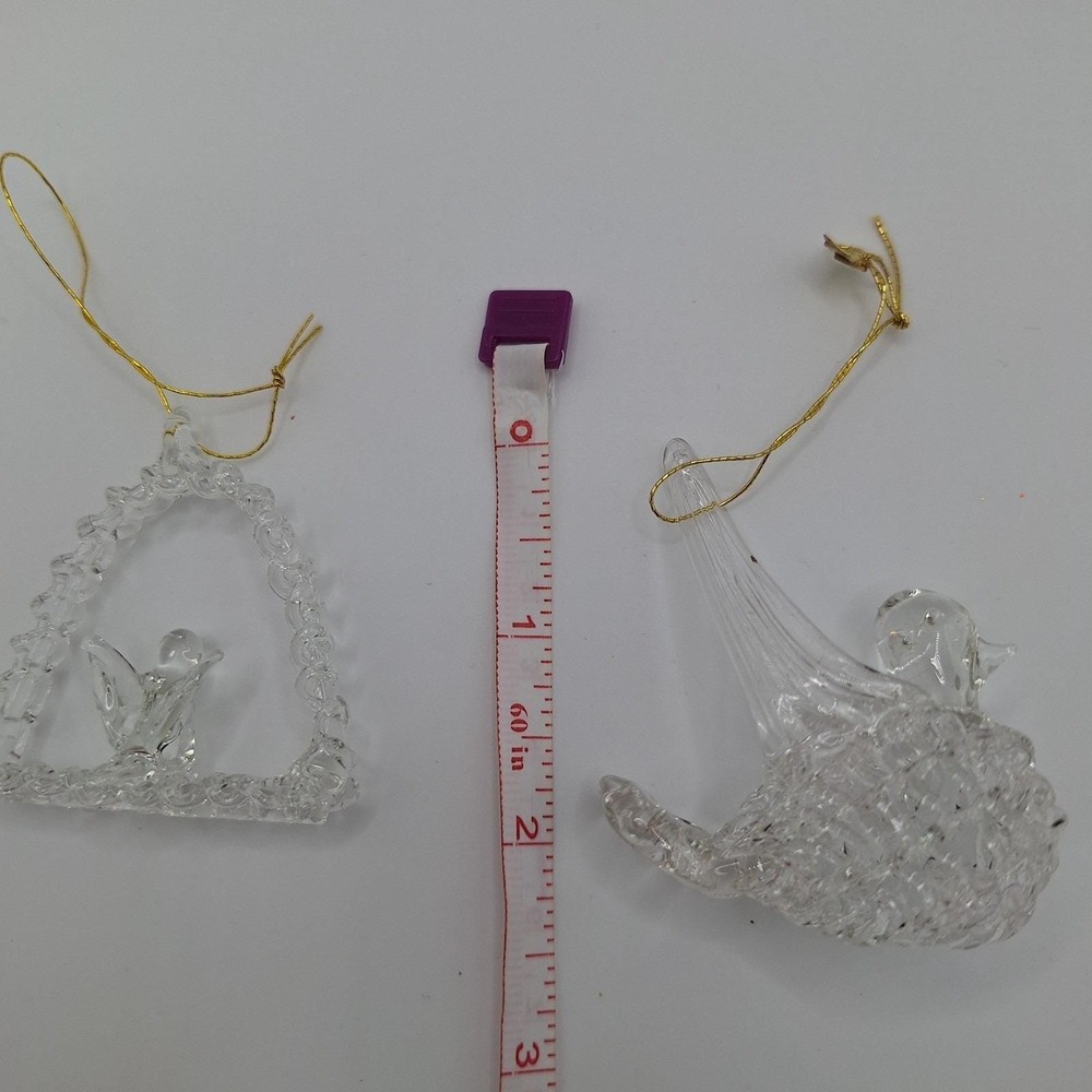 Vintage Spun Glass Christmas Ornaments Set 2 Clear Birds Spaghetti Glass - Picture 10 of 10